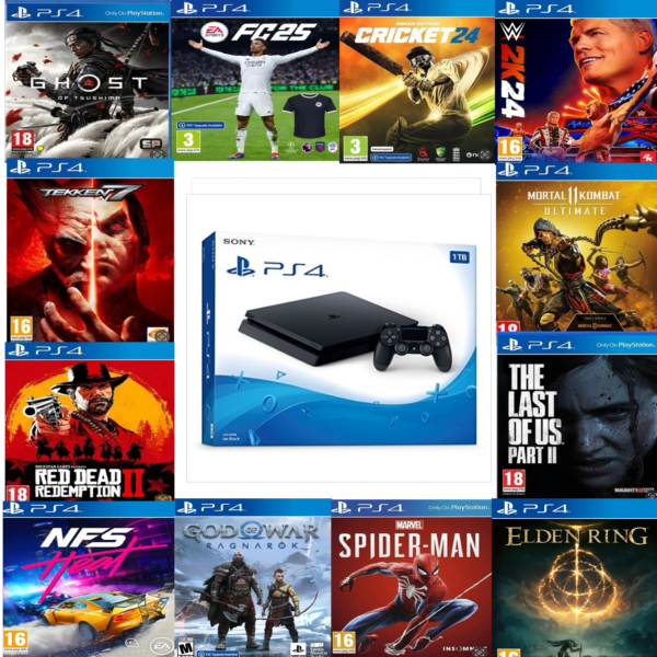 PlayStation 4 Slim 1TB With 1 Controller 80+ Games 1Year Warranty